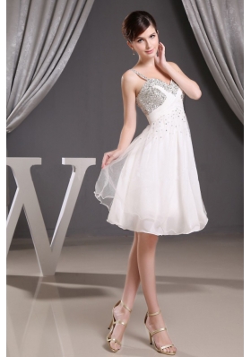 Straps White Short Prom Dress with Beading