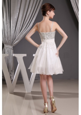 Straps White Short Prom Dress with Beading