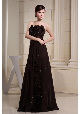 Strapless Brown Prom Dress With Hand Made Flowers