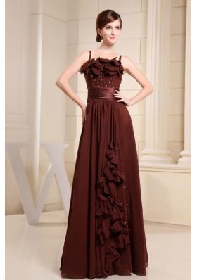 Hand Made Flowers Brown Straps Beading Prom Gown
