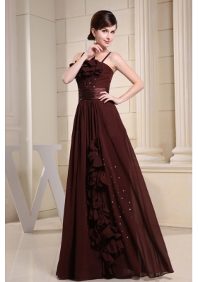 Hand Made Flowers Brown Straps Beading Prom Gown