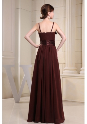 Hand Made Flowers Brown Straps Beading Prom Gown