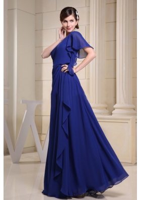 Asymmetrical Butterfly Sleeve Blue Prom Dress Chiffon