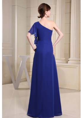 Asymmetrical Butterfly Sleeve Blue Prom Dress Chiffon