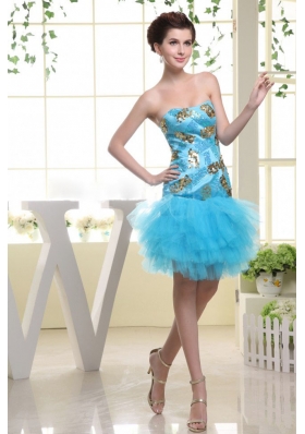 Mini-length Ruffles Prom Gown Baby Blue Appliques