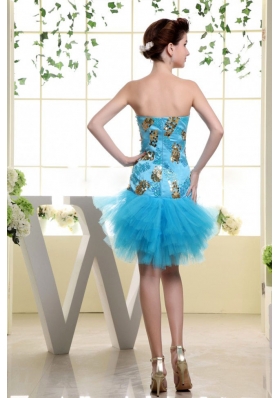 Mini-length Ruffles Prom Gown Baby Blue Appliques