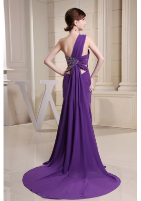 One Shoulder Front Split Beaded Prom Dress