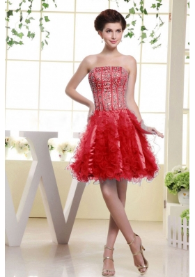 Red Beaded Ruffles A-line Short Prom Dress