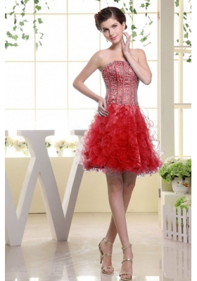 Red Beaded Ruffles A-line Short Prom Dress