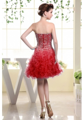 Red Beaded Ruffles A-line Short Prom Dress