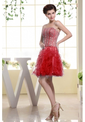 Red Beaded Ruffles A-line Short Prom Dress