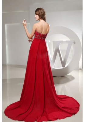 Beading Red Sweetheart Brush Train Dress for Prom