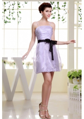 Spaghetti Straps Prom Dress Sashed Short Lilac