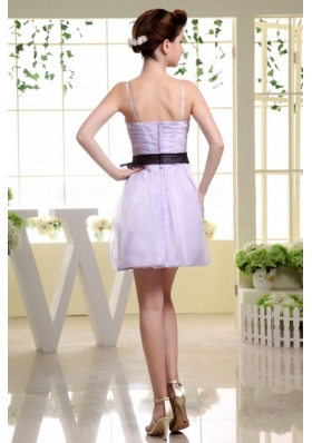 Spaghetti Straps Prom Dress Sashed Short Lilac