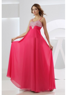 Beading Empire Chiffon Straps Prom Dress Hot Pink
