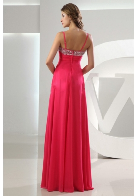 Beading Empire Chiffon Straps Prom Dress Hot Pink