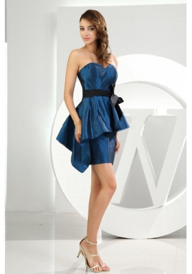 Sweetheart Taffeta Mini-length Sashes Blue Prom Dress