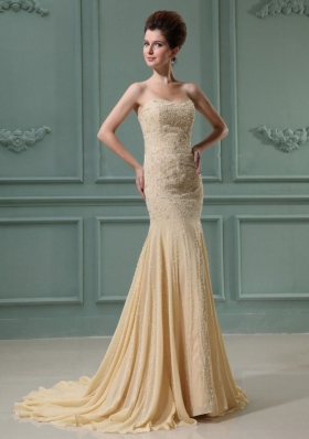 Beading Mermaid Chiffon Court Prom Dress Champagne