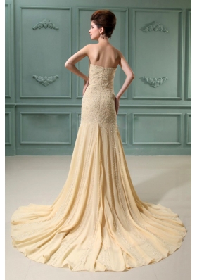 Beading Mermaid Chiffon Court Prom Dress Champagne