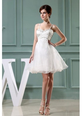 Beaded White Mini-length Straps A-Line Prom Dress