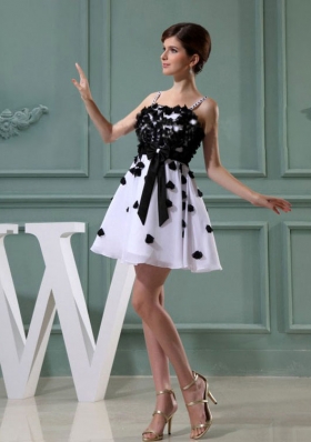 White Mini-length Prom Dress with Straps Appliques