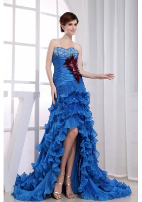 High-low Beaded Mermaid Prom Dress Organza Royal Blue