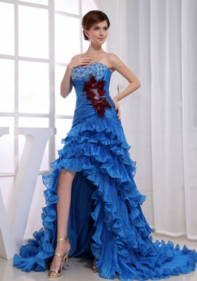 High-low Beaded Mermaid Prom Dress Organza Royal Blue