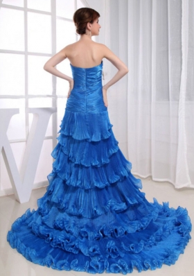 High-low Beaded Mermaid Prom Dress Organza Royal Blue