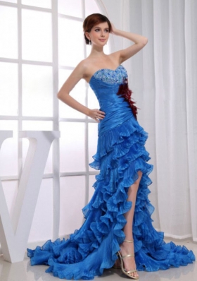 High-low Beaded Mermaid Prom Dress Organza Royal Blue