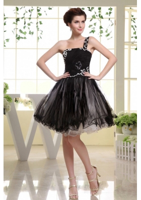 Black One Shoulder Mini-length Organza Prom Dress