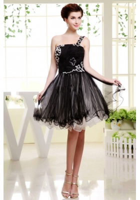 Black One Shoulder Mini-length Organza Prom Dress