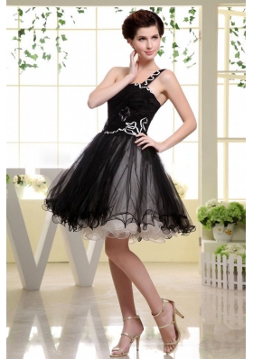 Black One Shoulder Mini-length Organza Prom Dress