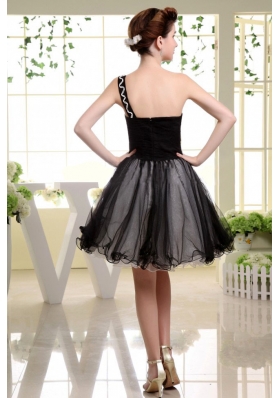 Black One Shoulder Mini-length Organza Prom Dress