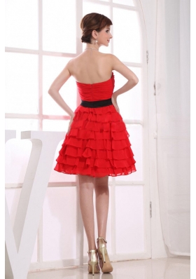 Knee-length Red Sweetheart Chiffon Prom Dress Ruffled