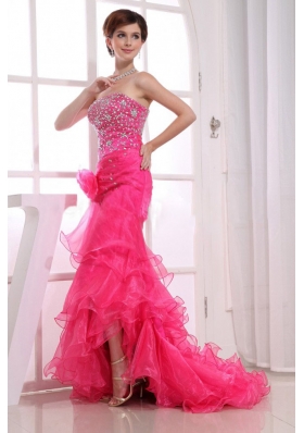 Mermaid Brush Beading Layered Prom Dress Hot Pink