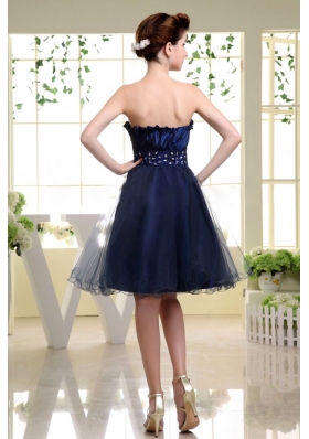 Navy Blue Puffy Prom Dress With Beadings Strapless