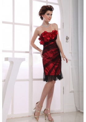 Tulle Hand Made Flowers Knee-length Red Prom Dress