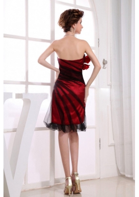 Tulle Hand Made Flowers Knee-length Red Prom Dress