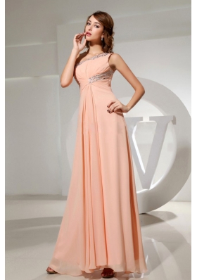 Beading One Shoulder Chiffon Prom Dress Light Pink