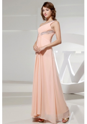 Beading One Shoulder Chiffon Prom Dress Light Pink