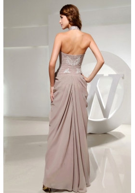 Halter Grey Chiffon Prom Dress Empire Beading