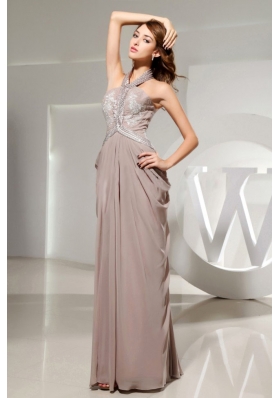 Halter Grey Chiffon Prom Dress Empire Beading