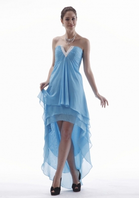 Layerded High-low Light Blue V-neck Prom Dress