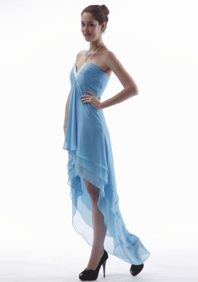 Layerded High-low Light Blue V-neck Prom Dress