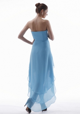 Layerded High-low Light Blue V-neck Prom Dress