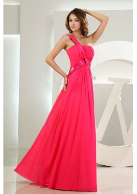 Hot Pink One Shoulder Chiffon Empire Prom Dress