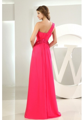 Hot Pink One Shoulder Chiffon Empire Prom Dress