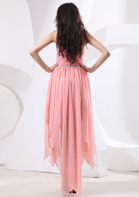 Watermelon High-low Prom Dress Beaded Chiffon Ruffles