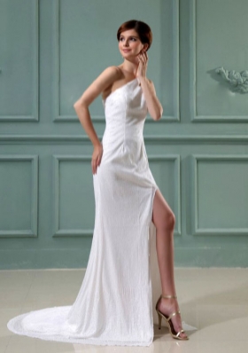 High Slit White One Shoulder Chiffon Prom Dress