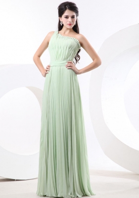 Pleats Apple Green One Shoulder Prom gown Chiffon